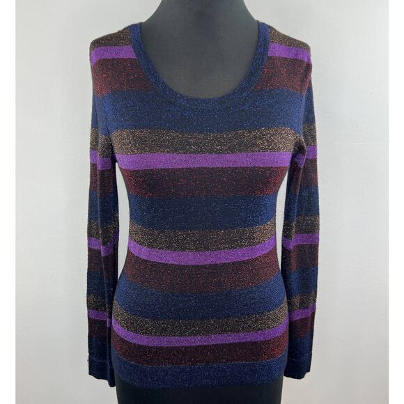 MARC BY MARC JACOBS Purple Blue Multi Metallic Stripe Scoop Knit Top Sweater S - Picture 1 of 5